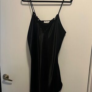 Elegant Black Satin Nightgown with Lace